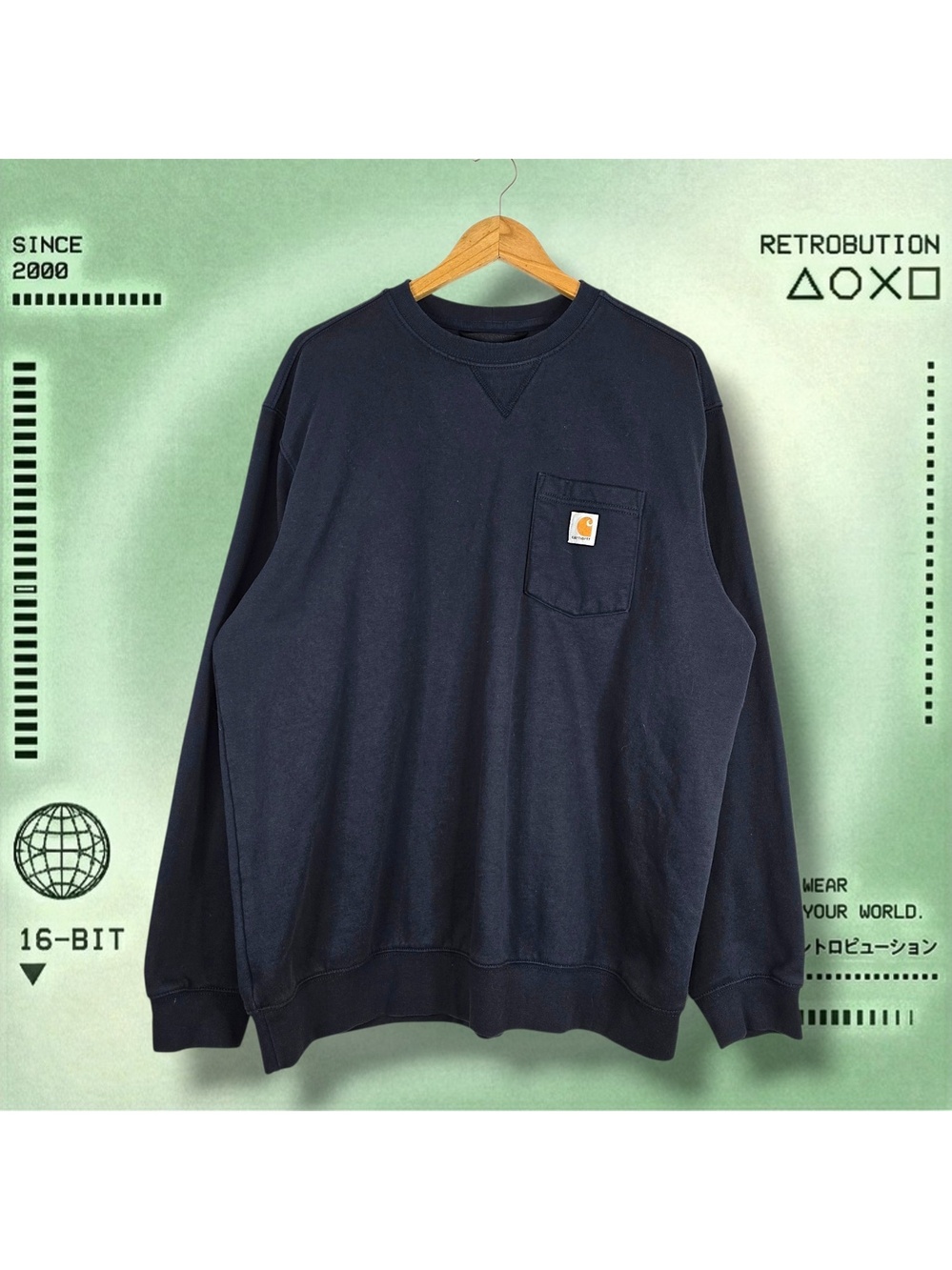 Carhartt Logo Pocket Crewneck Sweatshirt Blue Size XL